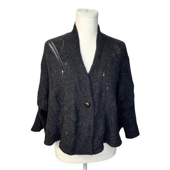 360 Cashmere Sweaters - Cashmere Wool Open Knit Cape Cardigan Shawl Women's XS Gray Lagenlook Cozy